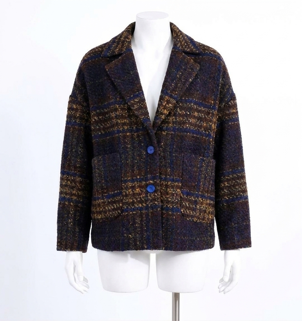NEW MOLLY BRACKEN paletot checked coat in royal blue